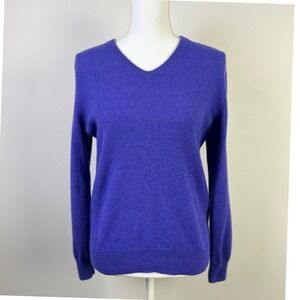 Alan Flusser Minimalist Cashmere Sweater V-Neck Soft Knit Pullover Purple Large